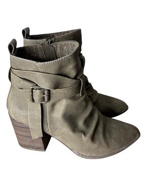 BLOWFISH Olive Green Pauline Ankle Boots Chunky Block Heel Zipper Buckle Size 8